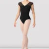 Ladies Boutique V Neck Open Back Leotard -Fashion Clothing L9552B BLK FRONT