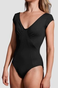 Ladies Mirella Black Label Ruched Cap Sleeve Leotard -Fashion Clothing xNwjDt